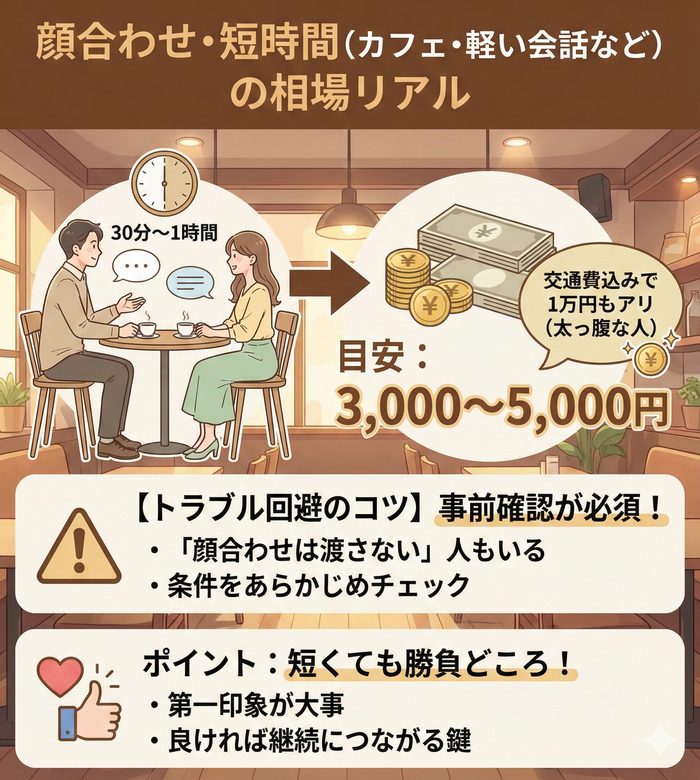 顔合わせ・短時間（カフェ・軽い会話など）の相場