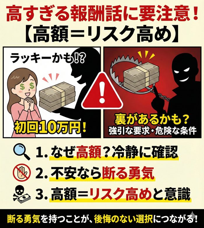 高すぎる報酬話に要注意！トラブル回避の見極め方